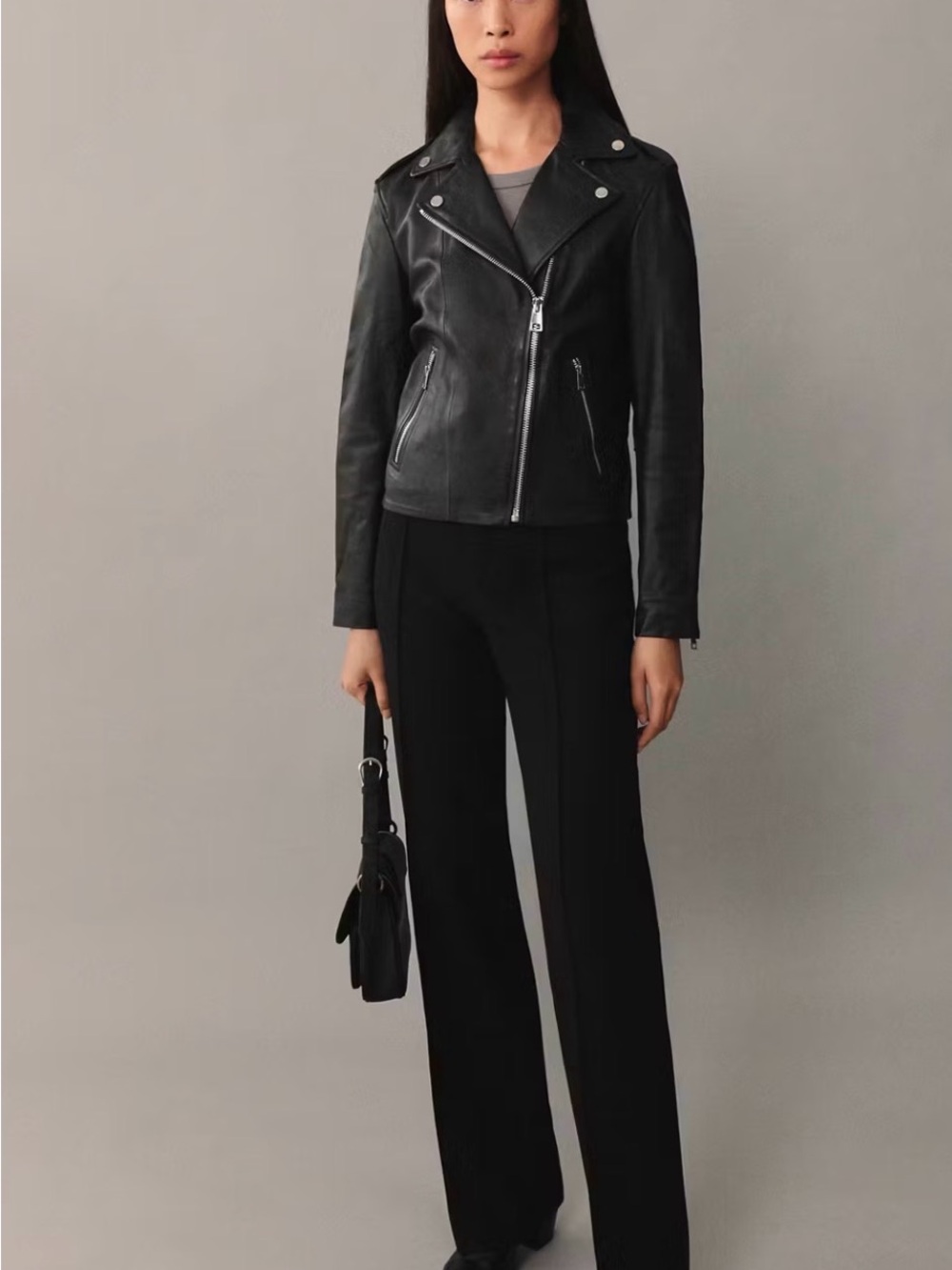 Mango Black Leather Biker Jacket